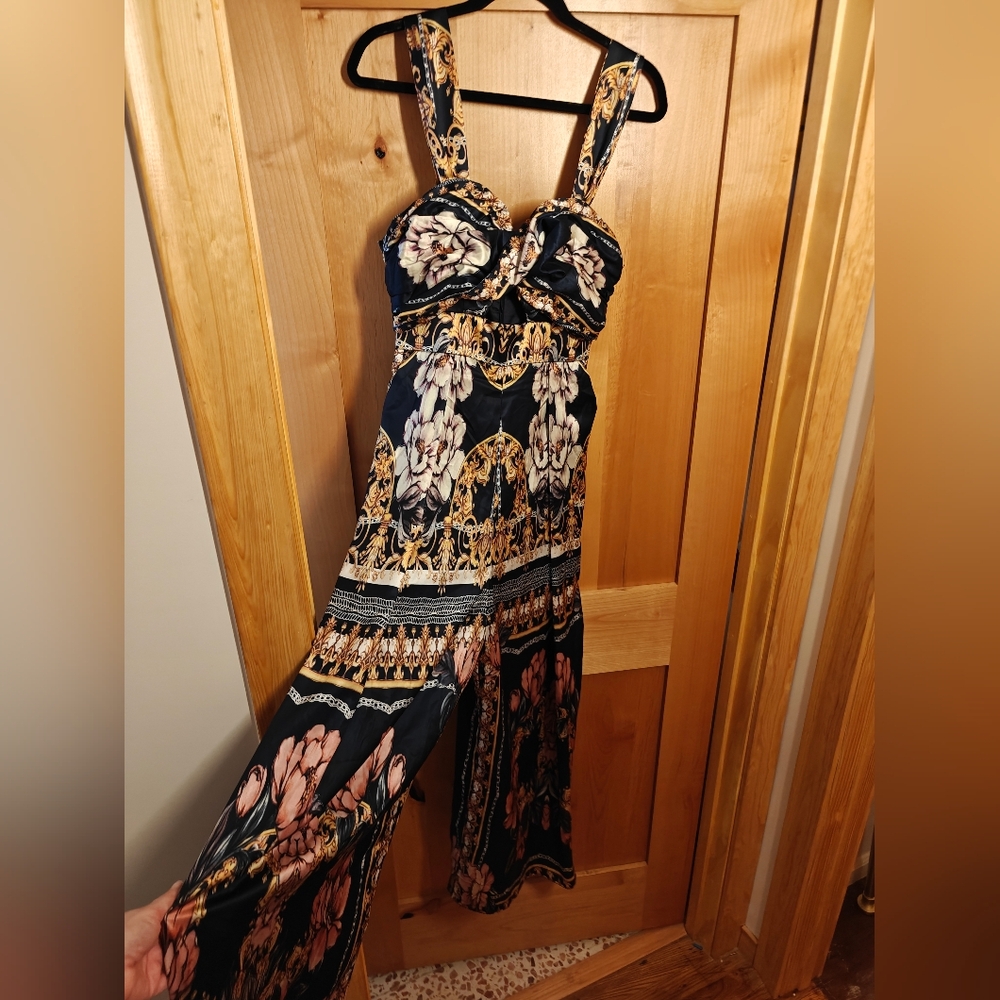 Floral Navy Dress with Black Clutch